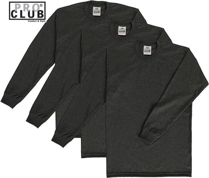 Pro Club 3-Pack Heavyweight Cotton Long Sleeve Crew Neck T-Shirt