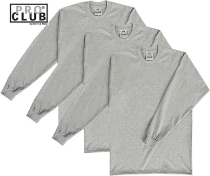 Pro Club 3-Pack Heavyweight Cotton Long Sleeve Crew Neck T-Shirt