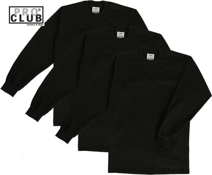 Pro Club 3-Pack Heavyweight Cotton Long Sleeve Crew Neck T-Shirt