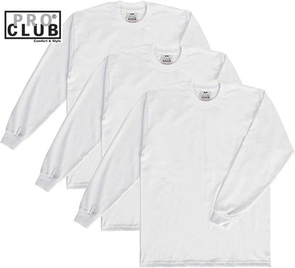 Pro Club 3-Pack Heavyweight Cotton Long Sleeve Crew Neck T-Shirt